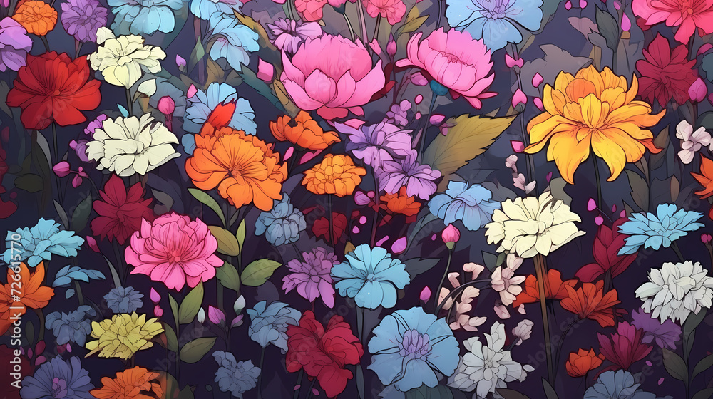 Colorful blooming flowers background Colorful blooming flowers background