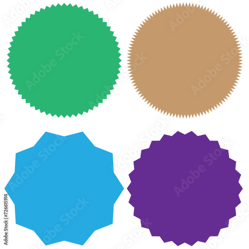 Set of vector starburst, sunburst badges. Nine different color. Simple flat style Vintage labels. Design elements. Colored stickers. A collection of different types and colors icon. eps 10