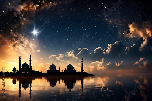 Sky night stars and moon, islamic night, sunset wallpaper