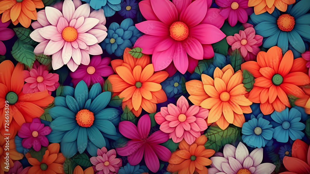Colorful blooming flowers background
