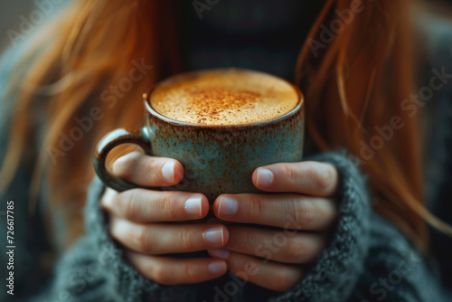 A person savoring the taste and aroma of their morning coffee, experiencing daily rituals mindfully. Concept of everyday mindfulness and appreciation. Generative Ai. photo