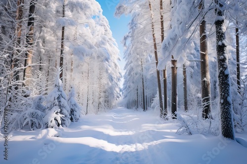 Serene Winter Forest Pathway Blanketed in Snow © carles