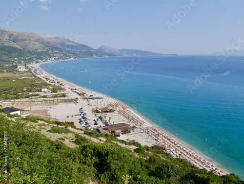 Panoramic view of Dhermi Beach, Ionian Coast, Albania.