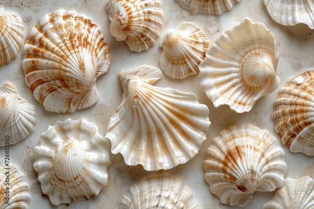 Textures of antique Shells in stone. Wallpaper background