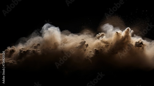 Dust cloud sheer brown on black texture background.