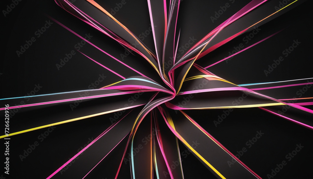 3d render, abstract multicolored folded ribbon isolated on black background, pink yellow red neon lines, digital futuristic wallpaper 3d render, abstract multicolored folded ribbon isolated on black background, pink yellow red neon lines, digital futuristic wallpaper