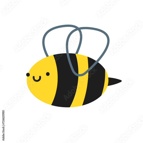 Funny happy bee flying carelessly. Vector illustration