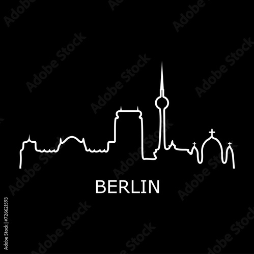 Berlin skyline vector illustration in white color isolated on black.
