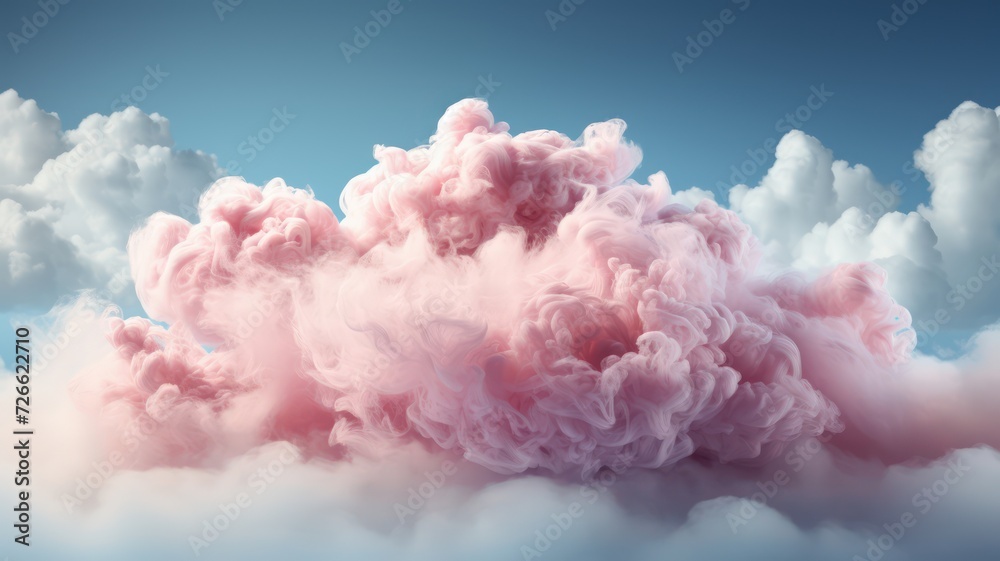 Abstract pink cloud fluttered in the blue sky smoke cloud texture background.	