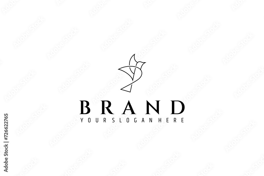 flying bird outline linear vector logo design