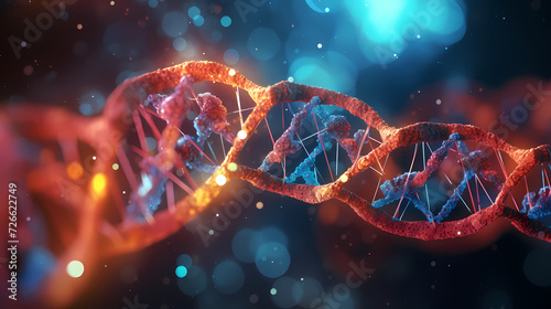 3D rendering genetic diagram of human DNA under microscope