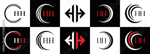 HH logo. H H design. White HH letter. HH, H H letter logo SET design. Initial letter EE linked circle uppercase monogram logo. H H letter logo SET vector design. HH letter logo design	

