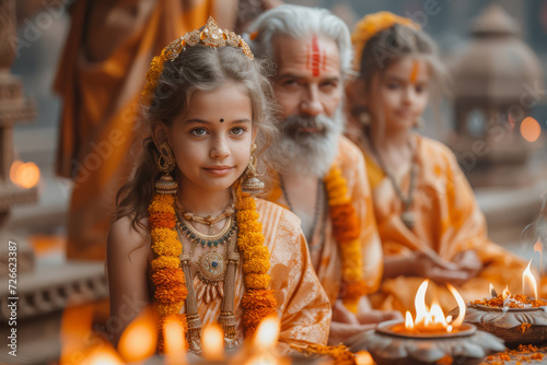 A family maintaining their cultural traditions, celebrating with festivals and rituals. Concept of cultural preservation and family heritage. Generative Ai.