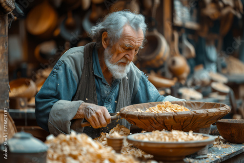 An individual mastering a traditional craft, preserving skills passed down through generations. Concept of heritage and skill preservation. Generative Ai.