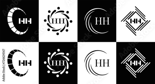 HH logo. H H design. WhitE HH letter. HH, H H letter logo SET design. Initial letter HH linked circle uppercase monogram logo. H H letter logo SET vector design. HH letter logo design 