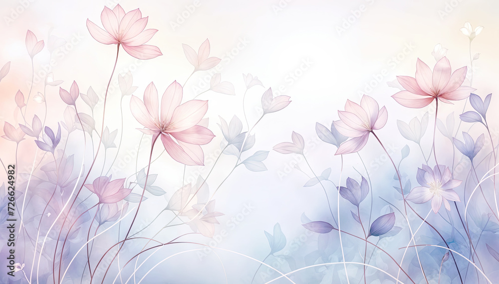 thin flowers with large pink blooms blue and purple gradient background thin flowers with large pink blooms blue and purple gradient background