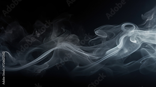 Abstract white smoke flames on black background, copy space