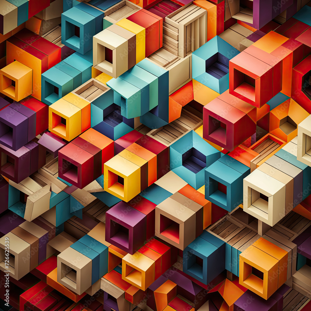 Obraz premium abstract artwork with colorful geometric shapes in various sizes, arranged in chaotic manner