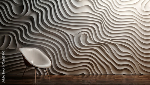 chair in front of wall with wave pattern empty space with wooden floor