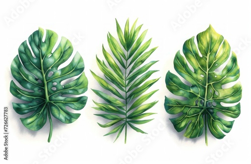 Watercolor Set Collection Modern green tropical leaves  isolated white background