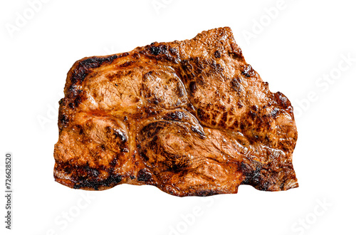 Pork cutlet steak on the bone with spices and herbs. Isolated, Transparent background.