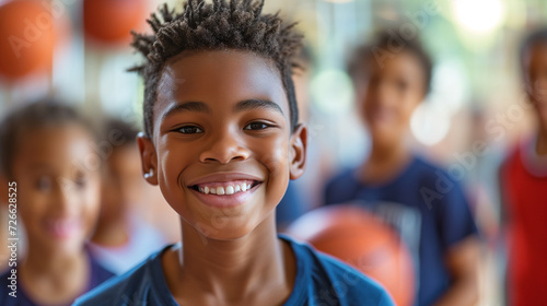 Portrait of black kid during a physical education class at school. 