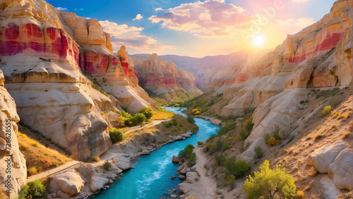 canyon view in summer. Colorful canyon landscape at sunset. nature scenery in the canyon. amazing nature background. summer landscape in nature. Tasyaran canyon travel in the great valley. Turkey. © Junaid