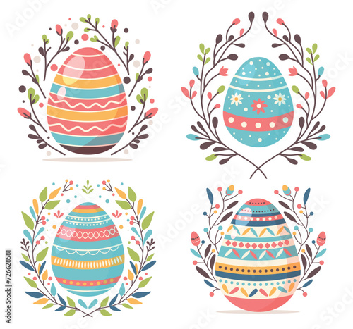 Beautiful Easter eggs with decorative branches. Easter vector graphics.