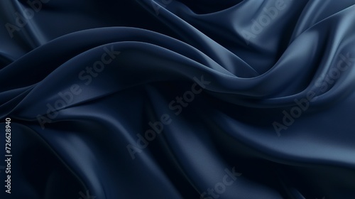 Abstract dark background. Silk satin fabric. Navy blue color. Elegant background with space for design. Soft wavy folds. Christmas, birthday, anniversary, award. Template. 