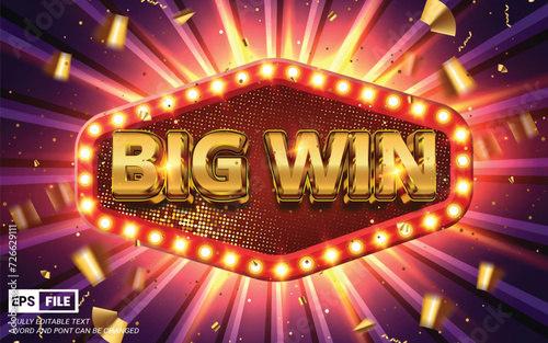 Casino big win lottery promotion banner design template with glitter object and big win text effect