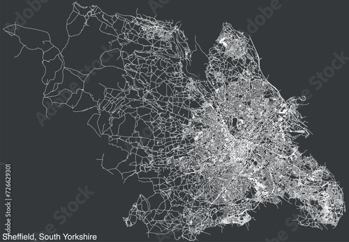 Street roads map of the METROPOLITAN BOROUGH AND CITY OF SHEFFIELD, SOUTH YORKSHIRE photo