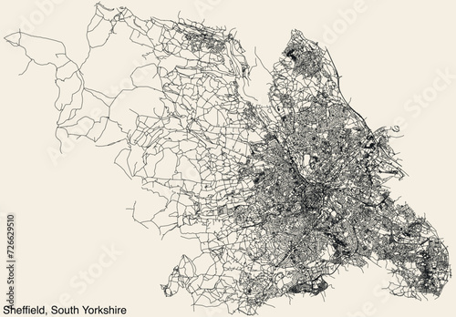 Street roads map of the METROPOLITAN BOROUGH AND CITY OF SHEFFIELD, SOUTH YORKSHIRE