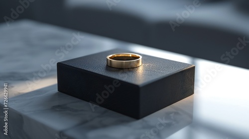 Detailed mockup of gold ring on black box. © Aina Tahir