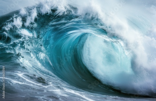 The Power of the Ocean Waves, Riding the Crest of a Mighty Wave, A Majestic Blue Wave Crashing Down, Nature's Fury: The Beauty of a Large Wave.