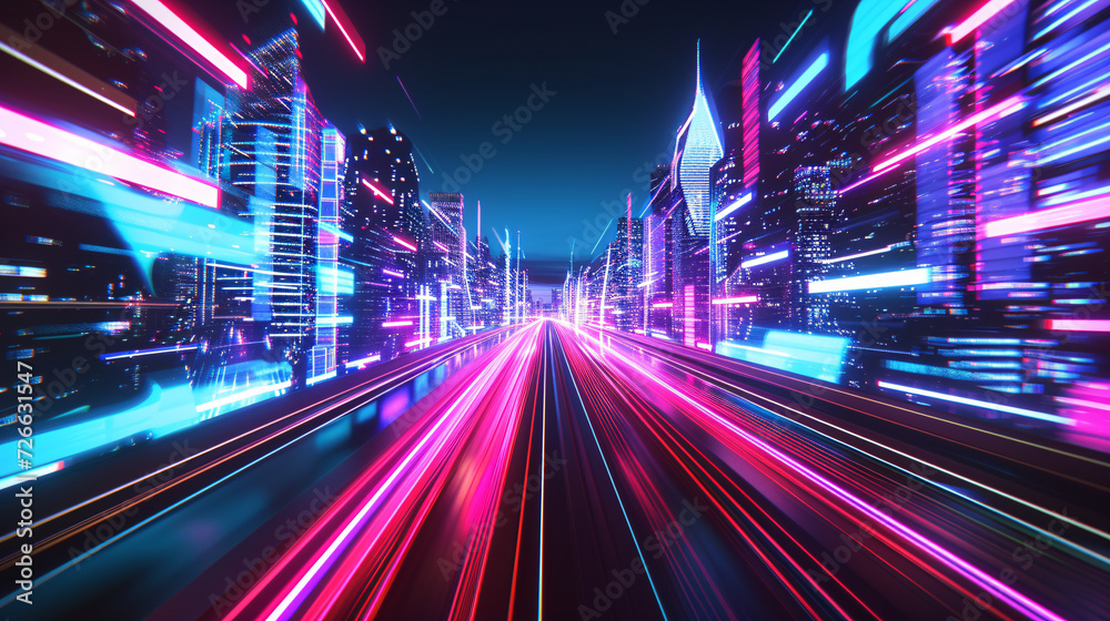 Fototapeta premium Electric neon Light Trail on urban background.
