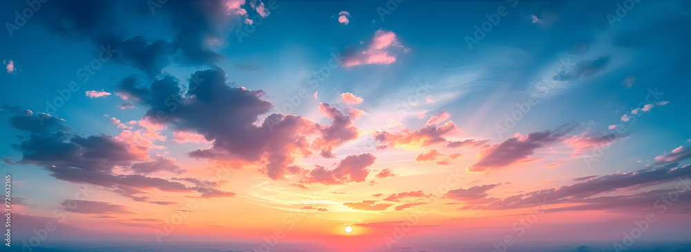 Panorama sunset sky and beautiful cloud, background concept.