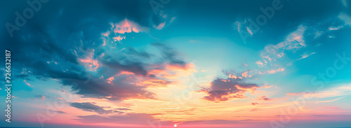 Panorama sunset sky and beautiful cloud, background concept.