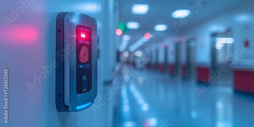 Securing the Future: An Advanced Biometric Fingerprint Scanner Grants Selective Access in a Modern Hospital Corridor, Generative AI