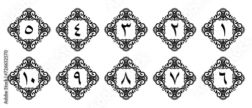 Arabic numerals with ornaments for book pages of your choice of elegant design. Vector file isolated on a transparent background
