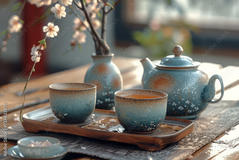 A traditional tea ceremony demonstrating the cultural significance of tea in various countries. Concept of cultural rituals and traditions. Generative Ai. A traditional tea ceremony demonstrating the cultural significance of tea in various countries. Concept of cultural rituals and traditions. Generative Ai.