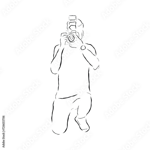 Hand drawn line art vector of Photographers. Photography as a profession poster art.