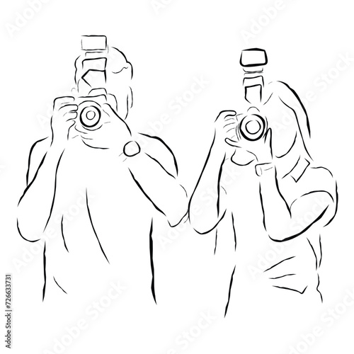 Hand drawn line art vector of Photographers. Photography as a profession poster art.