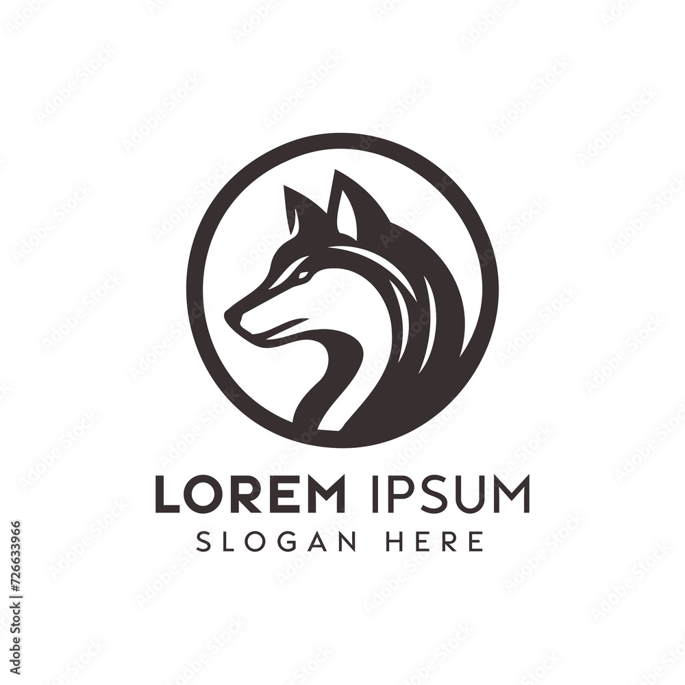Stylized Wolf Head Logo Enclosed in a Circle With Placeholder Text Stylized Wolf Head Logo Enclosed in a Circle With Placeholder Text