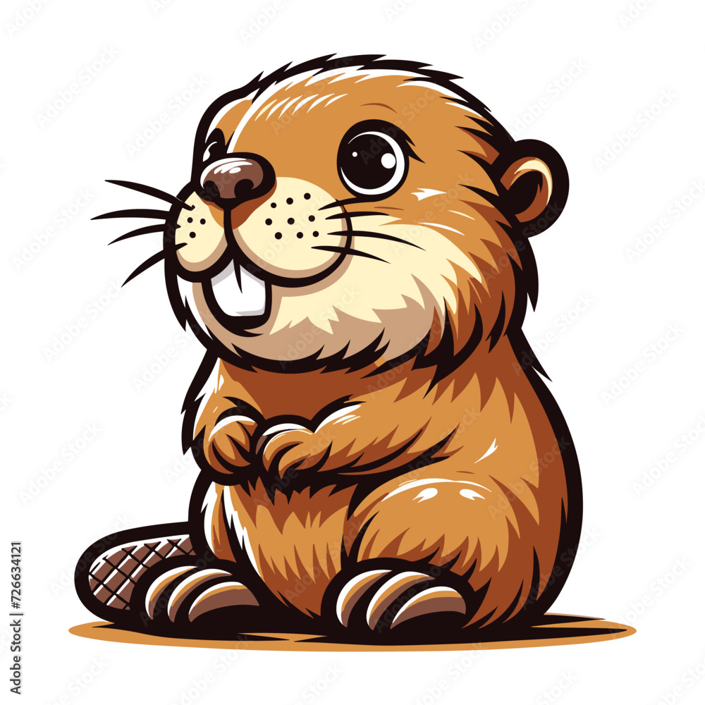 Cute adorable beaver cartoon character vector illustration, funny animal brown beaver flat design mascot logo template isolated on white background Cute adorable beaver cartoon character vector illustration, funny animal brown beaver flat design mascot logo template isolated on white background