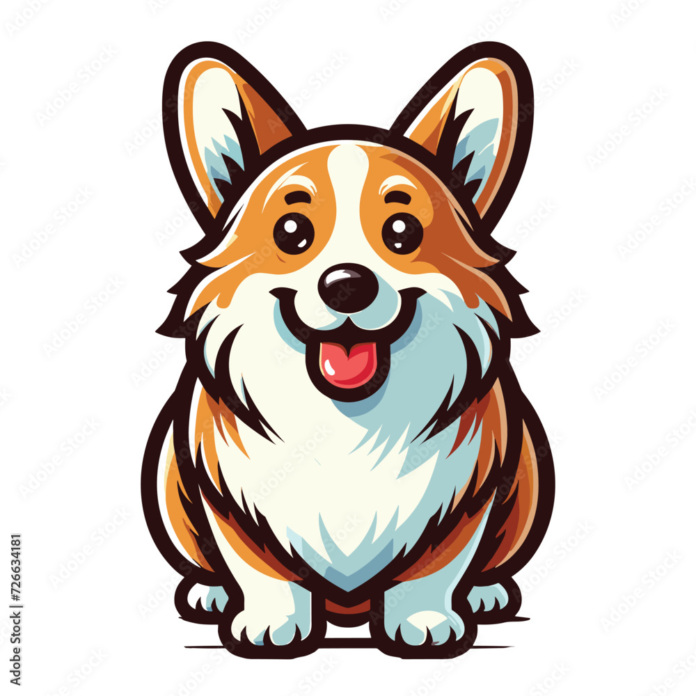 Cute adorable corgi dog cartoon character vector illustration, funny pet animal corgi puppy flat design mascot template isolated on white background