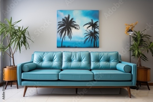 A living room with blue couch interior concept Generative AI © Saim Art