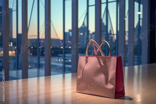 Elegant Handbag in Modern Office at Dusk photo