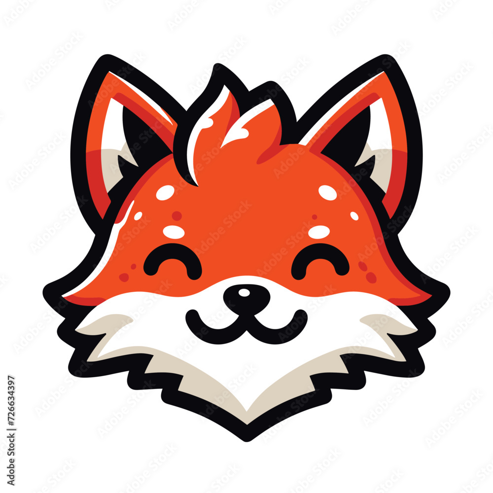 Obraz premium Cute adorable fox head face cartoon character vector illustration, funny wolf foxy flat design template isolated on white background