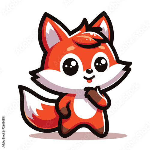 Cute adorable fox cartoon character vector illustration, funny wolf foxy flat design template isolated on white background