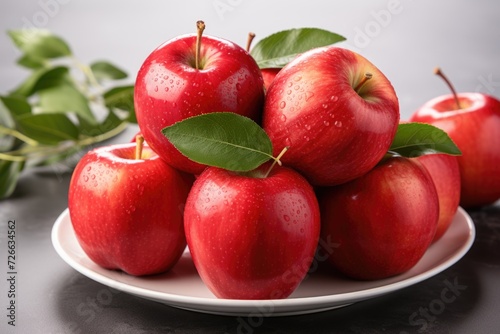 A photo of Apples red fresh mellow juicy in plate isolated on white background Generative AI